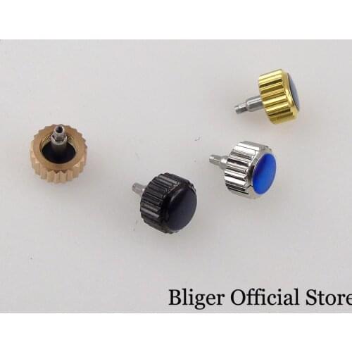 BLIGER 6.8mm*8.5mm Sterile Steel Screw Watch Crown fit SUB/GMT Watch Case Black/Gold/Rose Gold/Silver Color