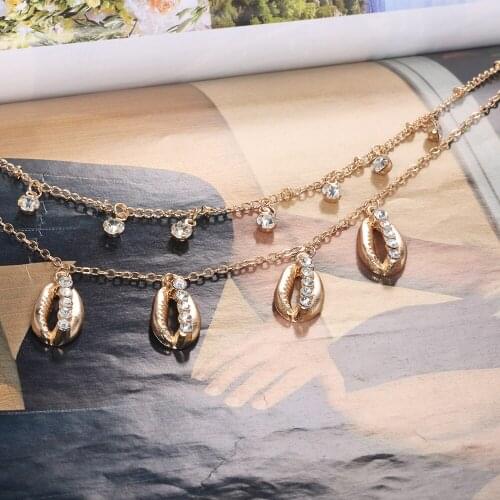 Bohemian Gold Color Multilayer Shell Crystal Necklaces Set Seashell Charm Choker Necklace Collars Female Jewelry Accessories