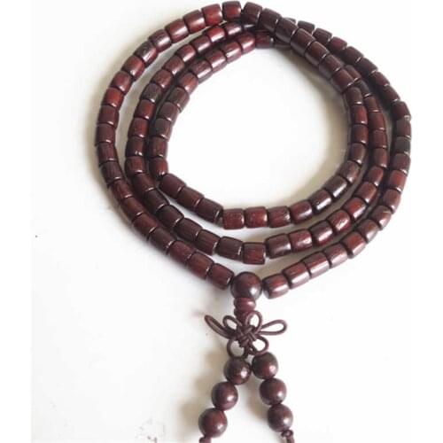 BRO643 Natural Big Leaf Red Sandalwood Prayer Beads Mala 6mm Buddhist 108 Barrel Wooden Bracelets