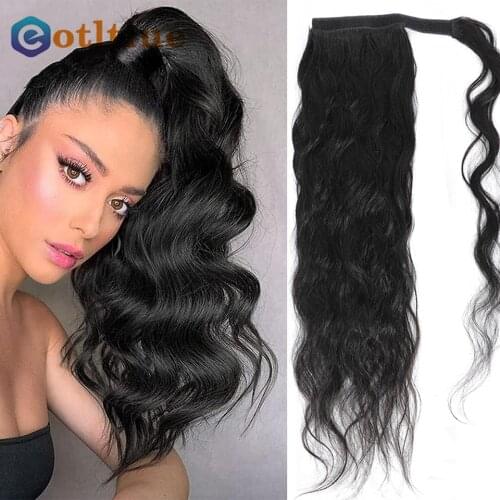 Eotltiue Wrap Around Ponytail 100% Human Hair Brazilian Body Wave Pony Tail Remy Hair Clip In Ponytail Extensions Natural Color