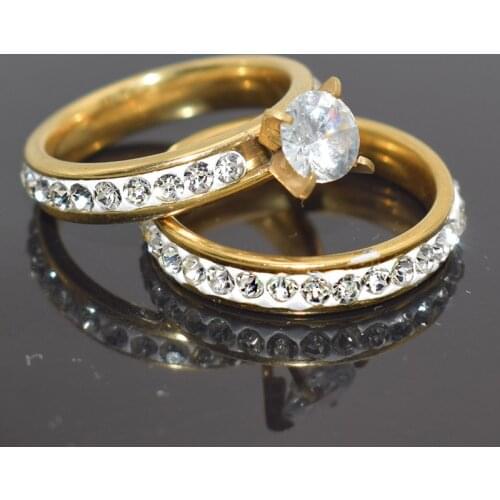 Newest Gold Color One Pair Engagement Rings Set For Women Romantic Inlay Rhinestone Lady Zircon Wedding Rings Jewelry