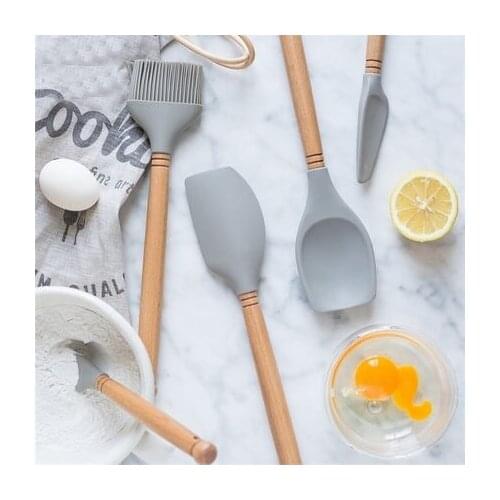 Creative Baking Tools Heat-resistant Wooden Handle Silicone Shovel Baking Brush Cream Scraper Spatula