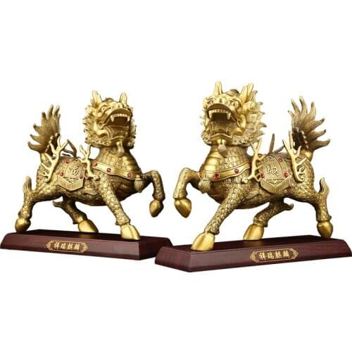 Copper Unicorn Ornaments Lucky And Satisfied Fire Unicorn Home Decoration Office Desktop Crafts Figurines Miniatures Ornaments