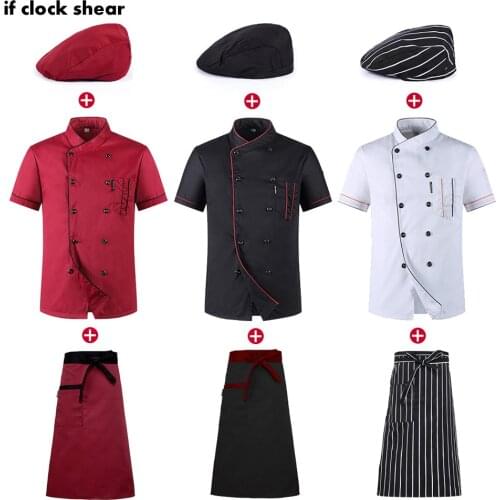 2019 Chefs Short Sleeve Summer Set Restaurant Hotel Kitchen Workwear Men and Women Youth Breathable Thin Jacket + Hat + Apron