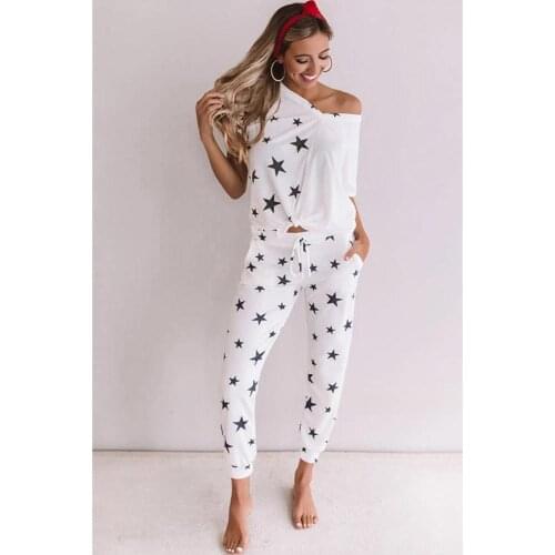 2020 New Europe and America Womens Home Clothes Two Piece Set Summer Fashion Star Print Pants