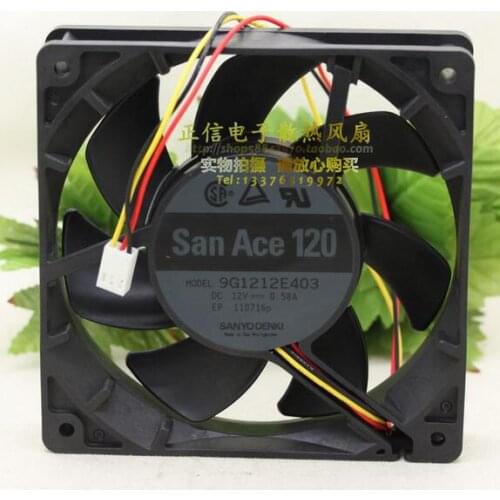 Original SANYO 12V 0.58A 9G1212E403 12025 120*120*25MM 3 wire double ball large air volume cooling fan