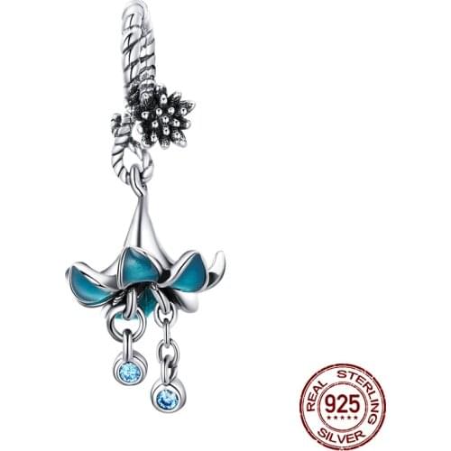 Fit original bangle & bracelet charm 925 sterling silver blue flower necklace pendant for women fashion charms jewelry making