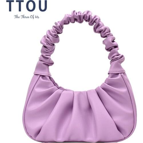 2020 Autumn Pleated Handlebags For Women PU Cloud Bags Leisure Armpit Bag Shopping Shoulder Bags Dumpling Handbag Female