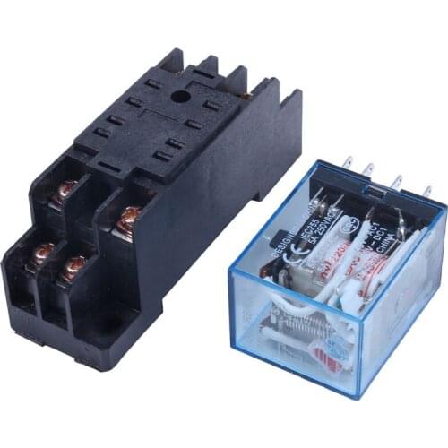 220/240V AC Coil DPDT Power Relay MY2NJ 8 Pin w Socket Base