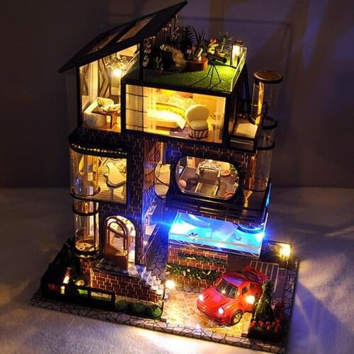 Assemble Diy Doll House Toy Wooden Miniatura Doll Houses Miniature Dollhouse Toys With Furniture Led Lights Kids Birthday Gifts