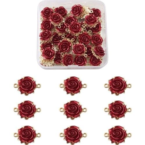 1Box 3D Rose Flower Charms Rack Plating Alloy Pendants Links Connectors for Valentines Day Bracelet Necklace Jewelry Making