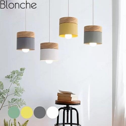 Modern Wood Led Pendant Light Nordic Iron Hanging Lamps Loft Decor Hanglamp Bedroom Kitchen Store Lights Suspension Luminaire