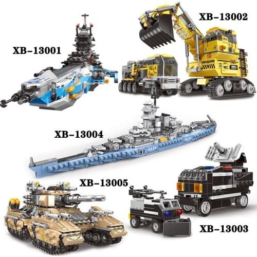 XINGBAO 8 IN 1 Deformation Building Blocks Missouri Battleship Giant Excavator Mirage Tank Swat Command Truck Building Bricks