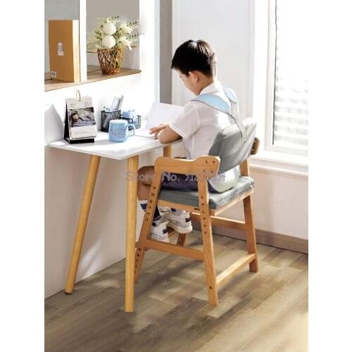 Solid wood childrens study chair adjustable lift desk chair primary school home seat student dining chair back chair