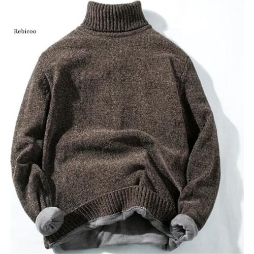 High Quality Warm Turtleneck Sweater Men Fashion Solid striped Knitted Mens Sweaters Casual Slim Pullover Male Warm