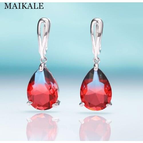 MAIKALE New Water Drop Gradient Tourmaline Long Earrings Women Fashion Rose Gold Fine Jewelry Zircon Glass Dangle Earrings Gifts