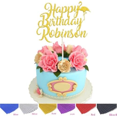 1pcs Personalized Custom Happy Birthday Name with Flamingo Cake Topper Kids 1st Birthday Party Cake Decoration