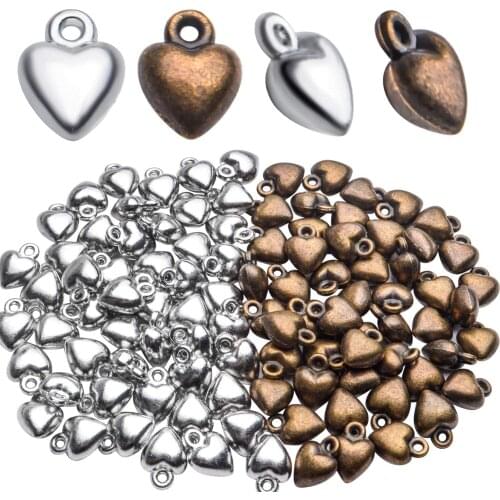 100pcs Antique Alloy Heart Charms Mini Peach Heart Shape Pendants Bulk for DIY Craft Supplies Necklace Jewelry Making, 9x7x5mm
