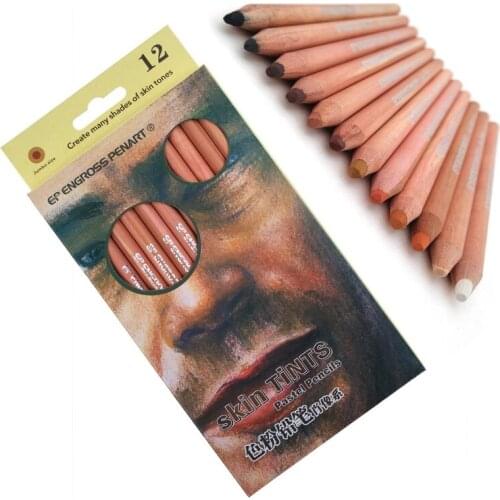 12Pcs Professional Soft Pastel Pencils Wood Skin Tint Pastel Colored Pencil