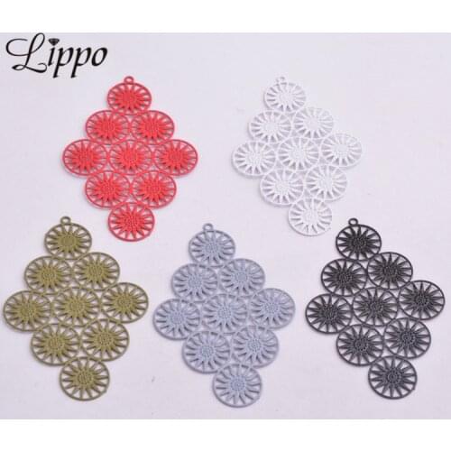 30pcs AB1603 HYpebole style Colorful Red Gray Sun Shape Charms Filigree Rhombus Brass Big charm Pendants Embellishment bijoux