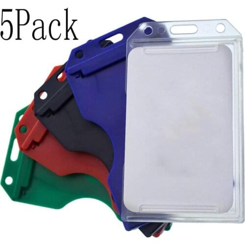 5 Pack Hard Plastic Badge Holder Vertical -Side Load 2 Card Protector Multiple Business Card ID Badge Holders Heavy Duty Rigid
