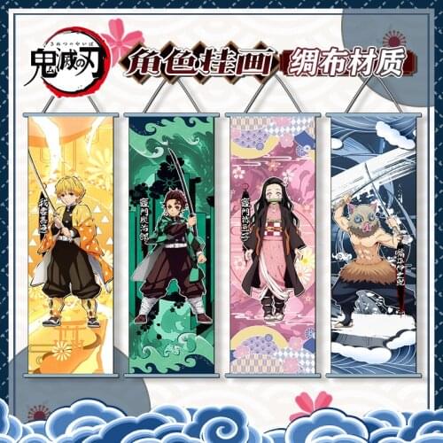 70CM Demon Slayer Kimetsu no Yaiba Hashibira Inosuke Tomioka Giyuu hanging scroll paintings Model toys gift