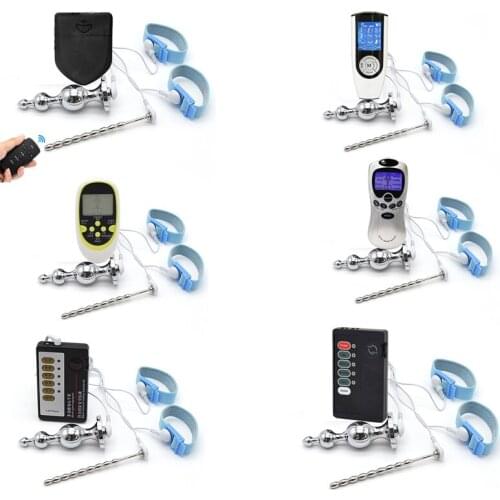 Electric Shock Stainless Steel Anal Plug Sound Catheter Electro Penis Rings Conductive fiber Penis stimulation Medical Sex Toys