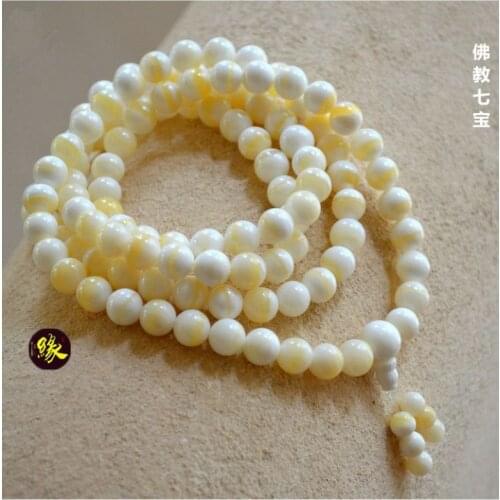 8mm Nature Sea tridacna Mala Bead Bangle gold string Giant clam organic gemstone 108 bead