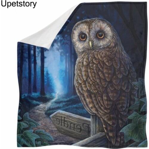 Upetstory Cartoon Owl Pattern Flannel Blanket for Kids Women Spring Warmth Throw Blanket 3D Printed Sherpa Fleece Bed Blanket