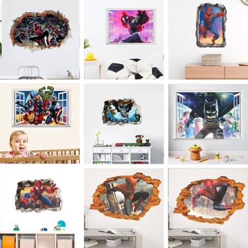 Disney Super Heros Wall Stickers For Kids Room Accessories Home Decor Spiderman Bat Ironman Hulk Avengers Mural Art Boys Decals