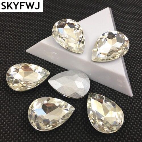 Crystal Clear Color TEARDROP Glass Crystal POINTED BACK Rhinestones 4x6,7x10,10x14,13x18,18x25,20x30,30x40mm Dress Drop stone
