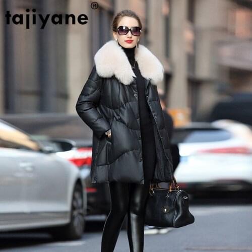 100% Real Sheepskin Coat Women Winter Natural Fox Fur Collar Duck Down Jacket Female Genuine Leather Jacket Warm Down Coat 18082