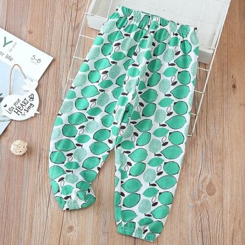 Summer Childrens Trousers 100% Cotton Printed Bloomers High Waist Elastic Kids Harem Pants Sweat Pants For Girls Home Clothes