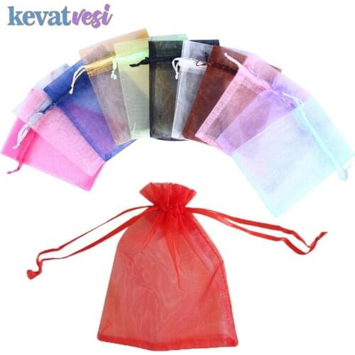 20pcs Drawstring Organza Bags Candy Biscuit Baked Food Bag Birthday Wedding Party Gift Bags Decoration Mesh Jewelry Packaging
