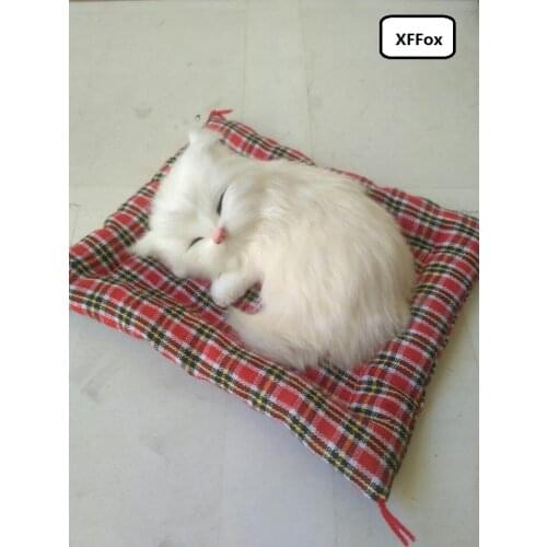 Cute real life sleeping cat model on a mat plastic&furs simulation white cat doll gift about 13x10cm xf1224