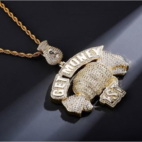 Hand Holding Money Pendant Necklaces For Men Bling Micro Pave Zircon Necklaces Fashion Hip Hop Rock Jewelry