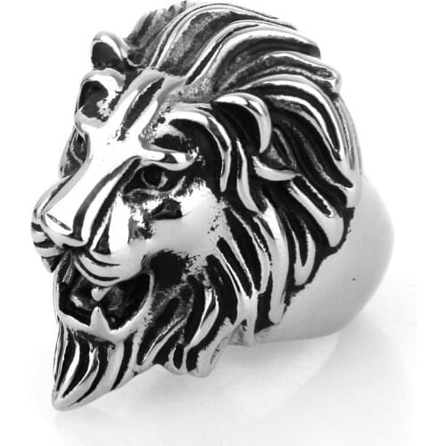 Mens Silver color Stainless Steel Lion King Head Ring Cool Fashion Jewelry