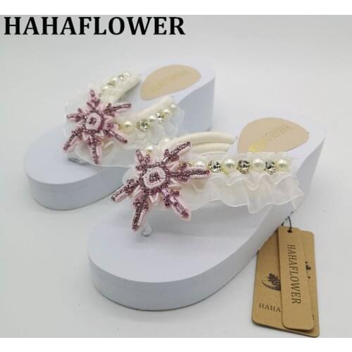 HAHAFLOWER 2018 New Womens Slippers Summer Diamond Flip Flops Rhinestone Luxury Wedding Shoes Free shipping