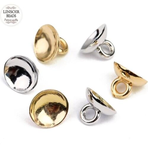 LINSOIR 200pcs/lot CCB Plastic Bail Cap Beads KC Gold Rhodium 6mm 8mm 10mm Pearl Pendant Connector for DIY Pearl Jewelry Making