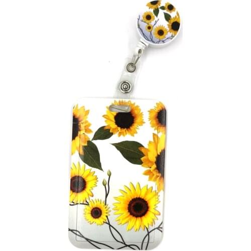 Sunflowers Flowers Cute Credit Card Cover Lanyard Bags Retractable Badge Reel Student Nurse Exhibition Enfermera Name Clips