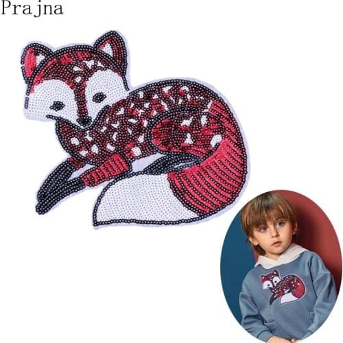 Prajna Sew On Sequin Glitter Patches Lovely Fox Patch Large Cheap Embroidered Patches For Clothes Patch Applique Badge Decor DIY