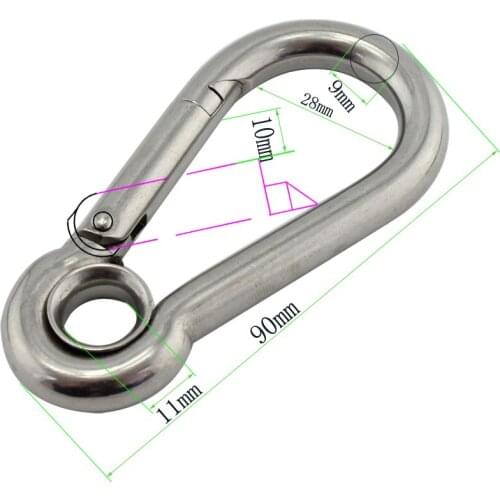 Stainless Eyelet Snap Hook Spring Carabiner Stainless Steel 304/316 Climbing Spring Snap Clip 9*90mm 10*100mm 11*120mm 12*140mm