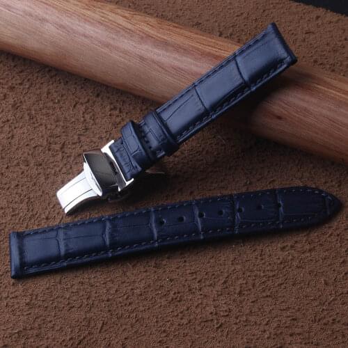Watchbands 15mm 16mm 17mm 18mm 19mm 20mm 21mm 22mm 23mm NEW Mens High quality Genuine Leather Blue Croco Grain Watch Band Straps