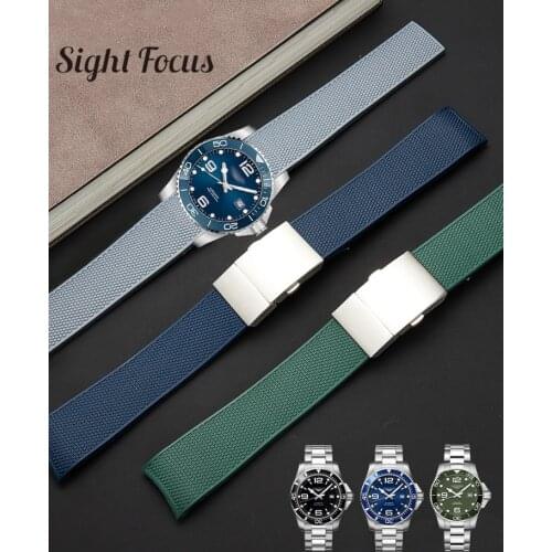 21MM Rubber Silicone Watch Strap Waterproof Watchband for Longines Conquest HydroConquest Watch Bands L3.742/782 Diving Bracelet