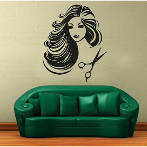 Removable Wall Stickers Vinyl Decor Hair Beauty Salon Barbershop Sexy Girl Wall Stickers Home Decoration 2163