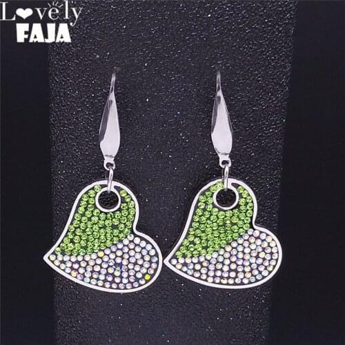 2021 Heart Green Crystal Stainless Steel Droop Earing Women Silver Color Earrings Jewelry collares de acero inoxida E9205S04