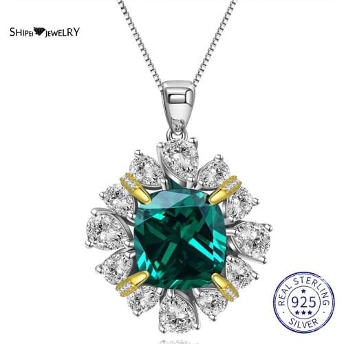 Shipei 925 Sterling Silver Emerald Ruby Created Moissanite Cemstone Wedding Fine Jewelry Engagement White Gold Pendant Necklace