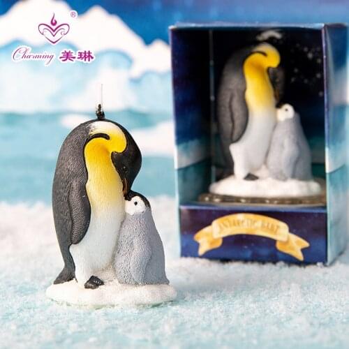 Mother and child penguin birthday candle hand-painted cake small decoration creative mothers day gift animal shape