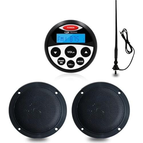 Waterproof Marine Stereo Audio Radio Bluetooth Receiver Car MP3 Player+4" Marine Speaker+AM FM Antenna For RV UTV Boat Motorcycl