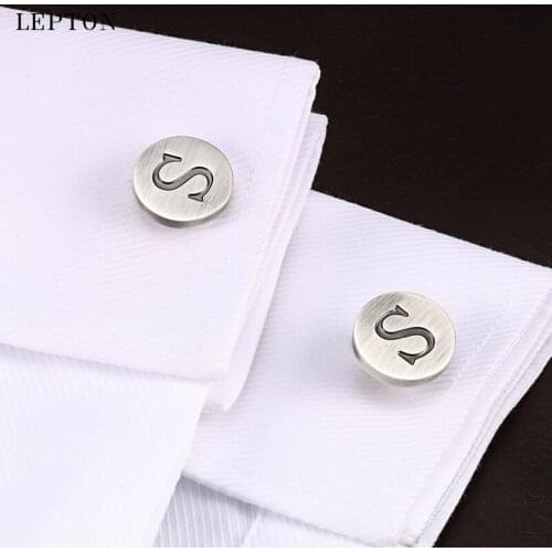 Lepton Letters of an alphabet S Cufflinks For Mens Classic Antique Silver Plated Letters S cuff links Men shirt cuffs Cufflink